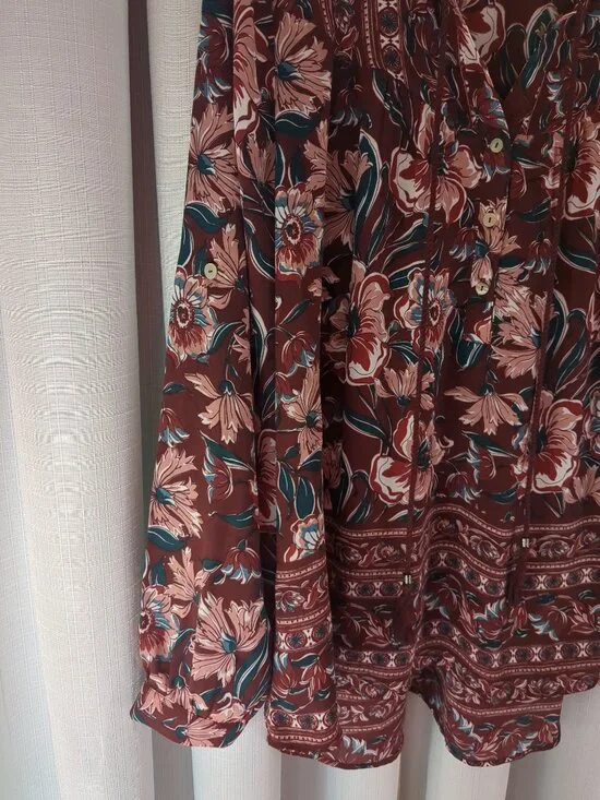 Med DR2 Floral Tunic / Blouse / Top with Button Long or Roll Up Sleeves - Picture 6 of 16